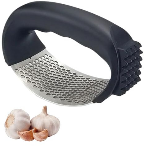 tiyiyok Presse Ail Inox Professionnel Hachoir Manuel Multifonction pour Ail, Gingembre et Écrasé Pomme de Terre, Gadget Cuisine Innovant avec Mécanisme à Bascule