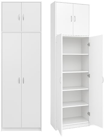 Armadietto alto da ufficio Armadietto multiuso, con 4 ante e 7 scomparti, 235 x 74 x 35 cm (Bianco)