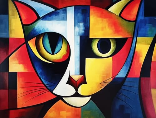 KUSTOM ART Poster Decorativo da Parete Serie Pittori Famosi Gatto Astratto in Stile Picasso Stampa Artistica su Cartoncino 40x30cm Senza Cornice