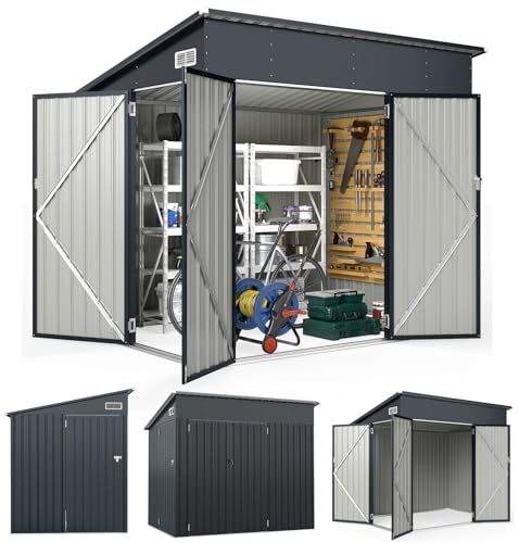 HOMASIS Caseta de jardín de 5.3 m³ de Chapa galvanizada, cobertizo de jardín con 3 Puertas, Almacenamiento de Jardín para Cubo de Basura, Cortacésped, Bicicletas, 235 x 174 x 197cm