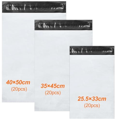 Ravytha Enveloppe Plastique Expedition L-20 Pcs, XL-20 Pcs, XXL-20 Pcs, Emballage Colis Vetement, Pochette Envoie, Autoadhésive Sachet Colis, Opaques Sac, pour Textiles et Boîtes a Chaussures