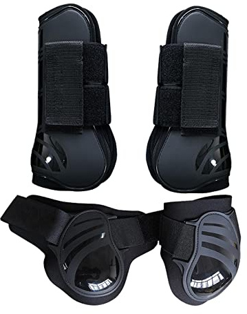 PawwJoy Juego de 4 Protectores para Patas de Caballo, Protectores de Menudillo y Tendones Delanteros, Absorbentes de Impactos y Transpirables- Negro L