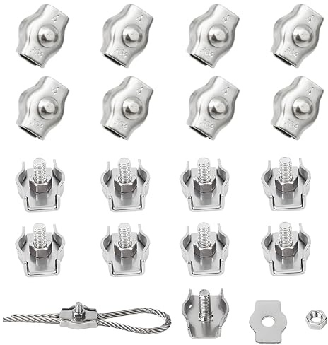 huruirui 16 st M4 växthus kabel stål växthus kabel rostfritt stål 304 klämma växthus rep kabelklämma simplex clips för byggarbetsplatser och fartyg tvättlina