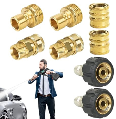 Juego de adaptadores de alta presión, barra de 14 mm, M22, kit de adaptadores para limpiadoras de alta presión – para limpieza de vehículos y limpieza de superficies de suelo y mantenimiento comercial