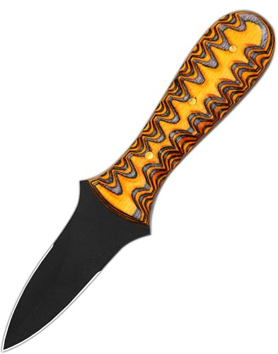 Cuchillo para desmenuzar ostras, cuchillo profesional para ostras con mango de madera Pakka ranurado, hoja de acero con recubrimiento en polvo negro, borde afilado para mariscos (amarillo)