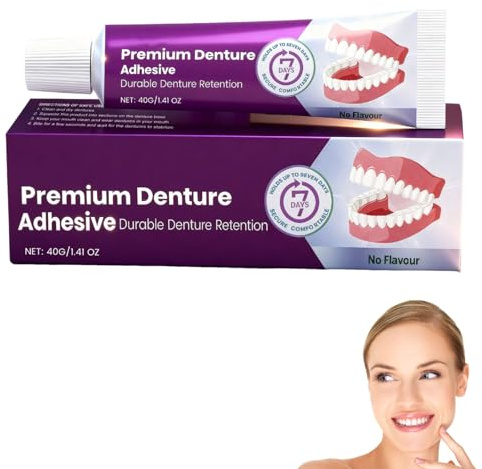 Pegamento Dentadura Postiza, Adhesivo Dental, Crema Adhesiva Para Prótesis, Se Mantiene Seguro Todo El Día, Suave Y Sin Irritación, Adecuado Para Prótesis Dentales Completas Y Parciales (40 G)
