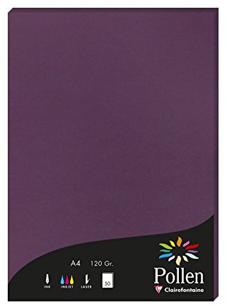 Clairefontaine 44221C - Packung mit 50 Blatt Briefpapier Pollen DIN A4 (21x29,7cm), 120g, ideal für Ihre Korrespondenz und Einladungen, Cassis, 1 Pack