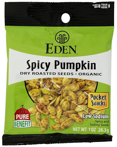 Eden Organic Spicy Pumpkin Seeds, Dry Roasted, Pocket Snacks, 1 Ounce (Pack of 12)