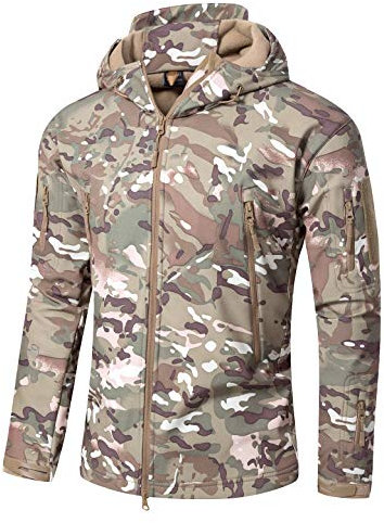 YFNT Herren Taktisch Softshell Fleecejacke Camouflage Militär Hoodie Wandern Camping Warm Winddicht Wasserdicht Mantel Jacken, Cp, XXL