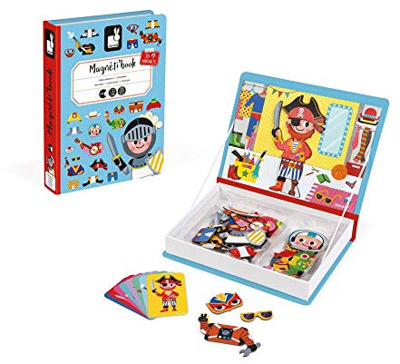 Janod Magneti'Book Jungen, magnetisches Lernspiel, 36 Teile, Entwicklung der Feinmotorik und Vorstellungskraft, ab 3 Jahren, J02719, Blau