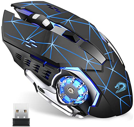 Uciefy Q85 Rechargeable Wireless Gaming Mouse, 2.4G LED Optical Silent Wireless Computer Mouse with 4 LED Light, 3 Adjustable DPI, Ergonomic Design, Auto Sleeping (Starry Black)