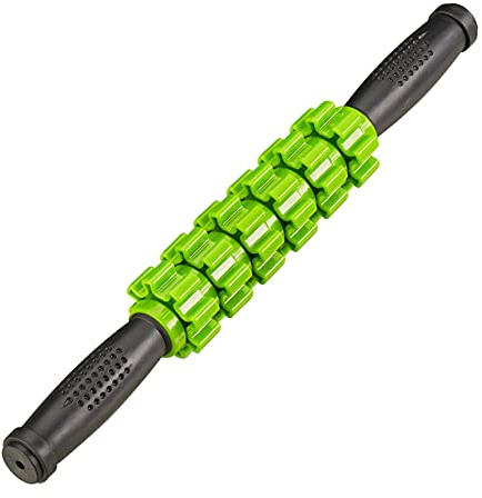 4 Rodillos Masaje Muscular, Rulos Miofasciales, Massage Roller, Automasaje Espalda, PP, 40 cm largo, Negro y Verde