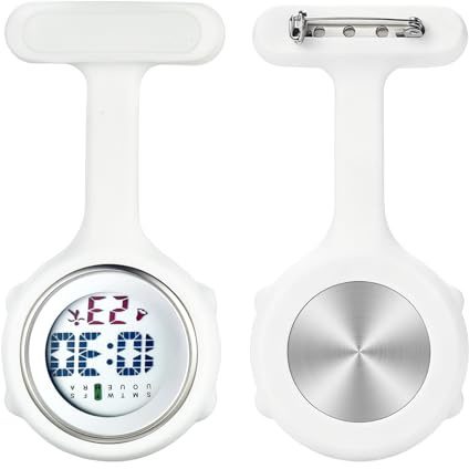 Avaner Montre Infirmiere Silicone Cadran Numérique Mouvement Electronique Montre de Poche Multifonctionnel (Blanc)