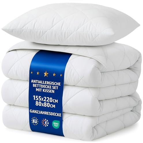 Amazinggirl Edredon para Cama 135 Relleno nórdico Todo el año 220 x 155 cm Edredones nórdico para Camas Edredón Acolchado Colcha de Microfibra Conjunto: Edredón Blanco con Almohada 80X80 Oeko-Tex
