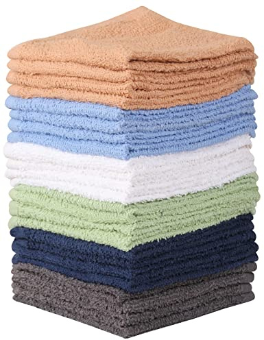 Towel and Linen Mart 100% Cotton - 24 Pack Wash Cloth Set - Flannel Face Cloths, Highly Absorbent and Soft Feel Fingertip Towels (Multi, Pack of 24)