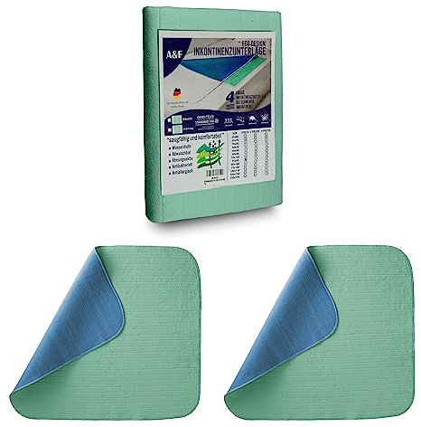 A&F Inkontinenzauflage 75x100 (2er Pack) - 4 Schichten - Bis 26280ml/m² Saugkraft -Krankenunterlage waschbar - Inkontinenzunterlage waschbar - Matratzenauflage geeignet für Babybett und Kinderbett