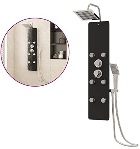 vidaXL Duschpaneel Duschsystem Duschset Regendusche Duscharmatur Duschsäule Dusche Badezimmer Massagedüsen Glas 25x47,5x130cm Schwarz