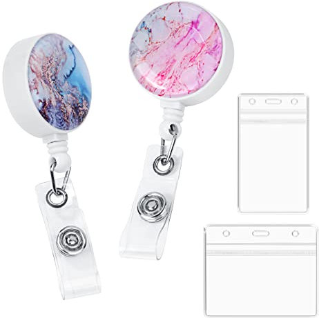 Vicloon Soporte para Insignia de Identificacion, 2Pcs Llavero Retráctil con Badge Holder, Llavero Retráctil Superficie Lisa, Funda para Tarjeta Identificativa, para Oficina, Escuela, Fábrica