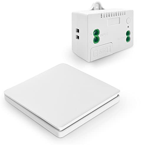 DieseRC Kinetischer Funk Lichtschalter, Wandpaneel RF Sicherheit Funkschalter und 10A Relais Empfänger Controller mit Sicherung, keine Verkabelung Batterieloser Selbst-generierender Schalter