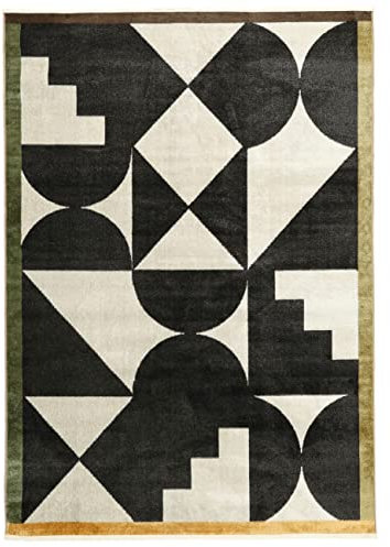 RugVista, Roxy, Teppich, 160 x 230 cm, Rectangle, Kurzflor, Modern, Oeko-TEX Standard 100, Wohnzimmer, Schlafzimmer, Esszimmer/Küche, Flur, Büro, Maschinenwaschbar bis 30 Grad, Schwarz/Weiß