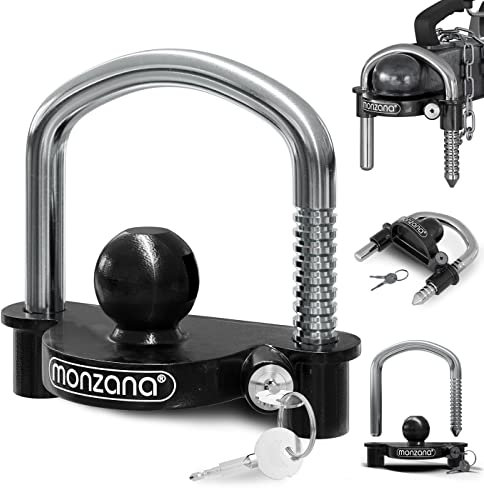 MONZANAŽ Antivol Noir verrou d'attelage de remorque Universel tęte d'attelage 50 mm Cadenas remorque avec Anneau 2 clés