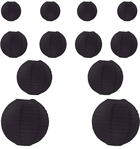 Vastsea 12 Pezzi Palla di Carta Lanterna, Lanterna di Carta Nero, Decorazione Lanterna, Applica a per Decorazione di Matrimonio, Casa, Natale, Feste Ecc(Nero)