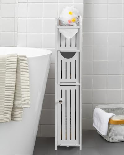 AOJEZOR Bathroom Storage Cabinet: Small Bathroom Storage Cabinet - Toilet Paper Holder Fit for Mega Roll,White