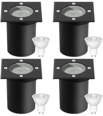 Goodia 4er Set Bodenstrahler Außen Wasserdicht Schwenkbar GU10 3W IP67 Bodenleuchten Außen Bodeneinbaustrahler Aussen Bodenspots für Garten Balkon Auffahrt Bis zu 2000kg Belastbar Warmweiß 230V AC