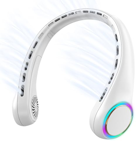 Gulaki bärbar luftkonditionering med 3 hastigheter, 64 kyllampor, 4 000 mAh batteri, handsfree sommarhalsfläkt (vit)