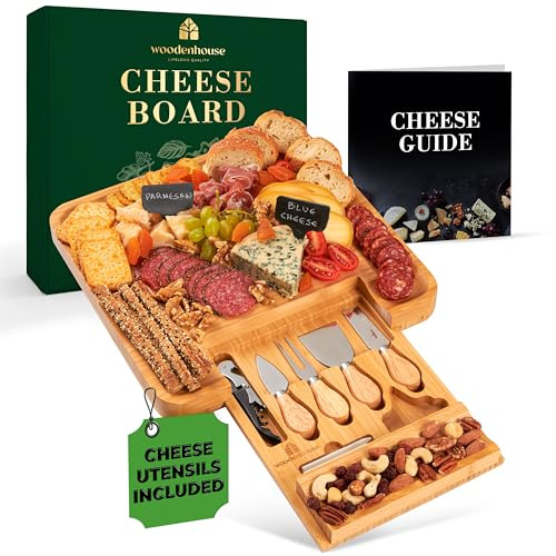 Woodenhouse Bamboo Charcuterie Boards Gift Set - Meat and Cheese Tray with Utensils Included - Bamboo Cheese Platter - House Warming Gifts New Home Couples & Family, Wedding Gifts