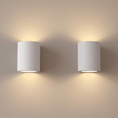Clevich LED Wandleuchte Innen 4W, 10cm Weiß Gipsleuchte Modernes Design Wandlampe LED Licht Up und Down Wandlicht Spotlicht für Badezimmer, Wohnzimmer, Schlafzimmer, Flur [Energieklasse D] (2 Stücke)