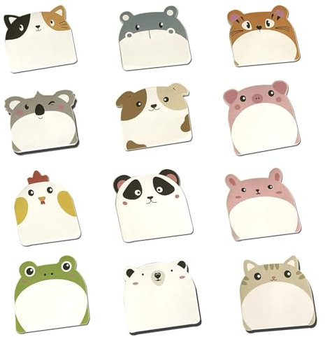 YPYMOD 12 Packungen Kinder Haftnotizen, Cartoon Niedliche Haftnotizen, Selbstklebende Notizblöcke für Schüler, ideal für Büro, Kinder, Studenten, Kindergeburtstagsgeschenk (6cm*5,5cm,12 * 30 Blätter)