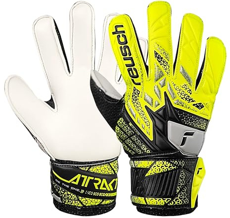 Reusch Attrakt - Guanti da portiere per principianti, traspiranti, flessibili, durevoli, per erba artificiale e superfici dure, unisex per adulti, taglia 9, nero e giallo