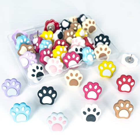 30Pcs Push Pins for Bulletin Board, Cute Push pins,Decorative Thumb Tacks, Cork Boards for Walls, for Women Office Decor,Classroom Decor,Cubical Decor,Home Decor (30-Cat Paw)