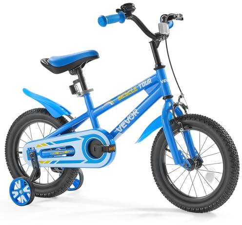 VEVOR Vélo Enfant 90-115 cm, Style BMX, avec Roues Stabilisatrices Amovibles, Selle Réglable, Facile à Monter, Frein à Main et à Pied, Vélo pour Tout-Petits, Garçons, Filles, Débutants 3-6 Ans, Bleu
