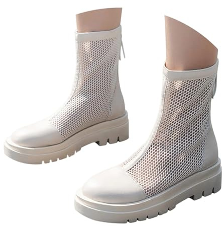 Generisch Bottines 2025 pour femme - Bottines respirantes en maille - Hauteur moyenne du mollet et talon épais - Bottines à plateforme pour tenues décontractées, voyages, rendez-vous, fête