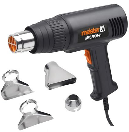 Meister Varmluftspistol 2000 W, MHG2000-2 – för mångsidig gör-det-själv och professionella tillämpningar – 2-stegs temperaturkontroll 350–550 °C – varmluftshårtork inkl. 4 monteringsmunstycken