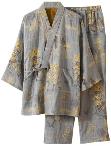 FANCYPUMPKIN Peignoir Kimono/Pyjama en Coton Style Japonais Classique pour Homme, Grandes Tailles