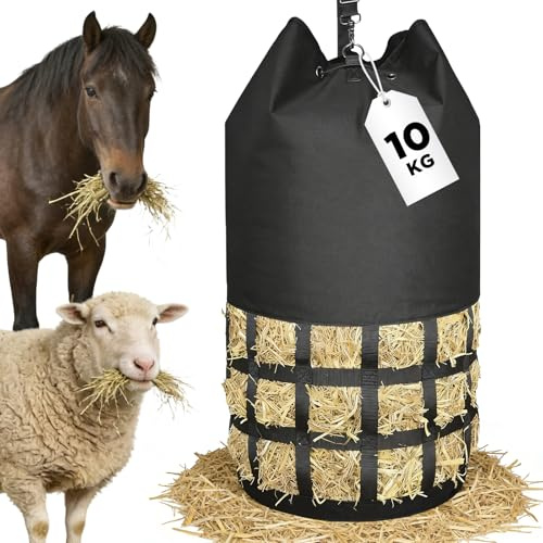 Filet à Foin Pour Chevaux, Sac à Foin Xxl Avec Maille De 6,5 Cm, Capacité 10 Kg, ExtrêMement Robuste Et Durable–Pour L’éCurie, Le Paddock, Le Transport Et Une Alimentation AdaptéE Aux Besoins Naturels