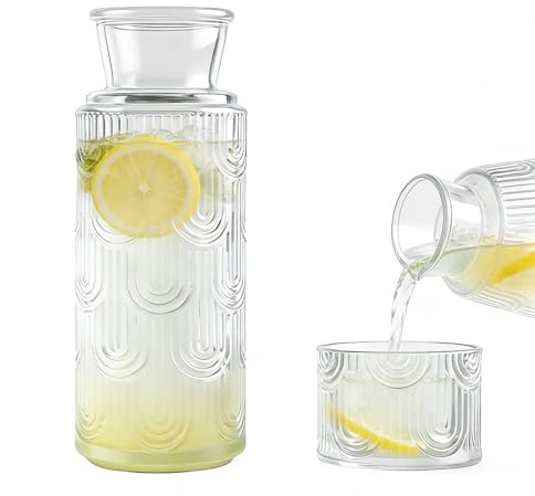 Tutamaz Sängbord vattenkaraff set, vattenkaraff med lock av glas glaskaraff 820 ml + 180 ml karaff glas för gästrum nattduksbord vardagsrum för hemlagade drycker iste mjölk kaffe vin, T