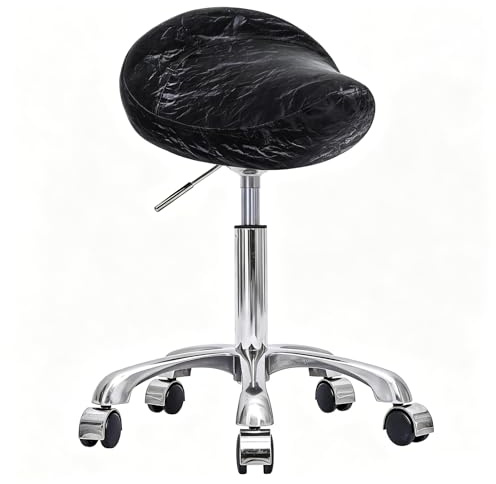 XCRFKGW Taburete de Montar, Ergonómico Taburetes con Ruedas Altura Ajustable, Giratorias PU Cuero Giratorias Silla para Peluquería y Tatuajes (Plateado + Negro, Sin Espalda)