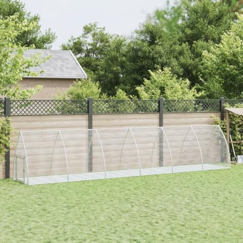 Boltkex Conejera de acero galvanizado plateada, 105 x 600 x 120 cm, gran establo para animales pequeños con rejilla, puerta con cerradura, ideal para conejos, cobayas, hámsters y rueda libre en el