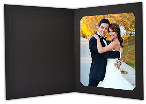 Golden State Art, Pack of 25, 6x8 or 8x10 Photo Folders, Cardboard Picture Frame, Paper Frame Cards, Greetings/Invitation Special Events: Graduation, Christmas, Wedding(Black/Gold Lining)