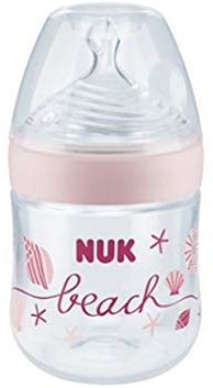 NUK Beach Nature Sense Plastic Bottle 150 ml with Silicone Small Feed Hole Teats (0-6 Months) Girl