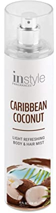 Instyle Fragrances Light Refreshing Body & Hair Mist, Caribbean Coconut, Premium Women’s Body Spray, Infused with Panthenol, CLEAN, Vegan, Paraben-Free, Phthalate-Free, 8 Fluid Ounces