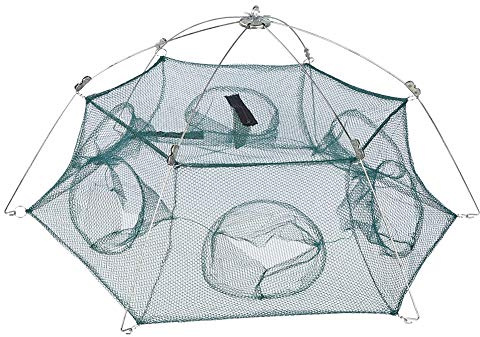 Red de captura de peces, red de pesca plegable portátil Cebo de pesca Trampa de red plegable Red de pesca fundida Trampa de cebo de camarones en movimiento Accesorio de jaula de pescado(6 corner)