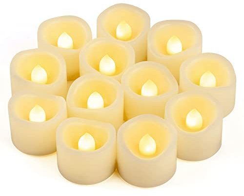 CANDLE IDEA 12 Stück LED flammenlose LED Teelichter batteriebetrieben, elektrische flackernde falsche Votivkerzen für Halloween, Weihnachten, Hochzeiten, Partys und Dekorationen (warmweiß)