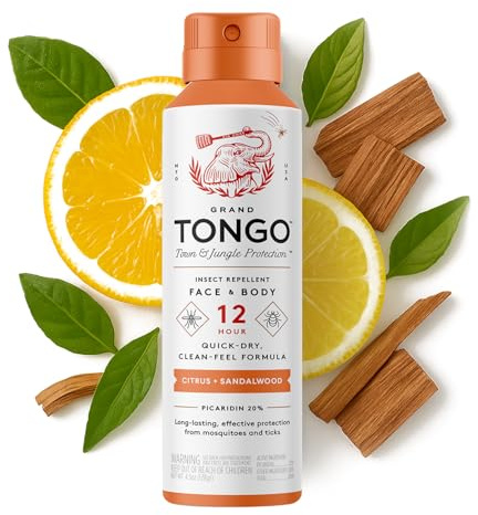 Grand Tongo DEET-Free Insect Repellent with Picaridin, The 12 Hour Protection, DEET Alternative - Citrus + Sandalwood