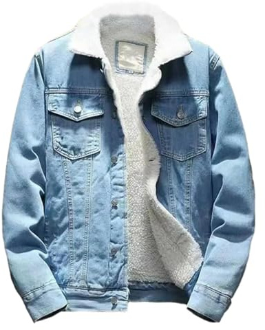 VAMELO Chaqueta de mezclilla con forro de cachemira para hombre, chaqueta vaquera con forro polar Sherpa para hombre, chaqueta de camionero cálida de invierno, Azul/claro, Large
