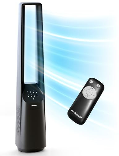 Pro Breeze® Silent Bladeless Portable Tower Fan - Ultra Quiet Standing Air Circulator with Remote Control, Timer, 10 Speeds & LED Display